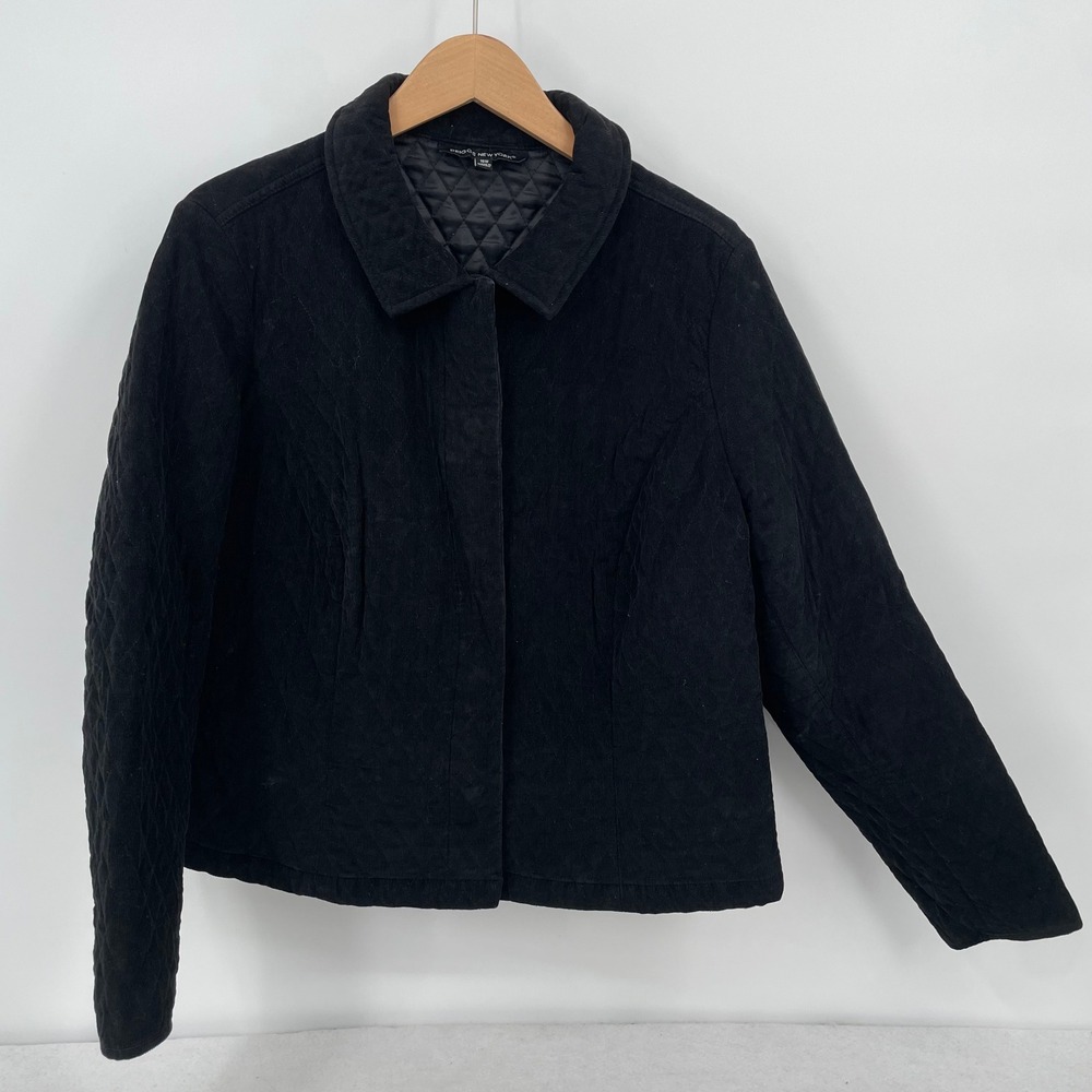 Briggs New York Womens Black Quilted Corduroy Jacket Size 16W Button Front